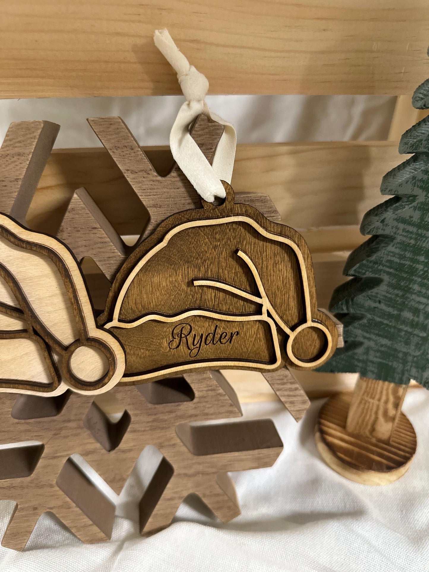 Personalized Wooden Santa Hat Ornament | Custom Engraved Name Tag
