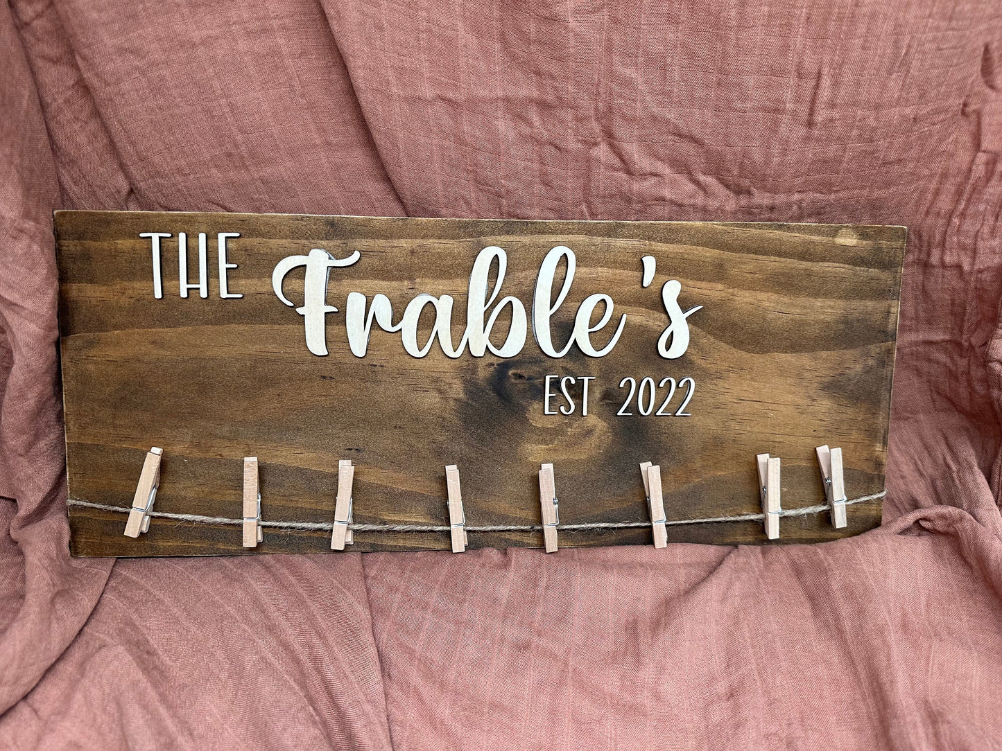 Personalized Wooden Photo Display: Rustic Family Name Sign
