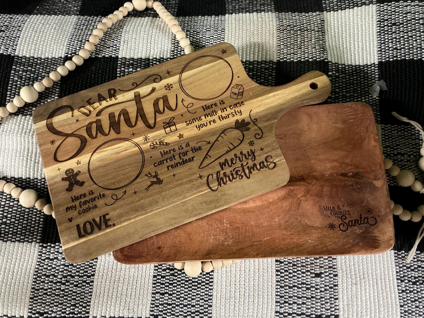 Personalized Santa Treat Board: Engraved Acacia Wood Christmas Eve Cookie Tray