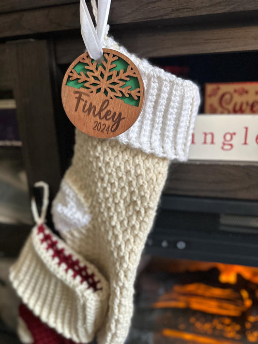 Personalized Wooden Snowflake Ornament | Custom Stocking Tag | Holiday Name Ornament