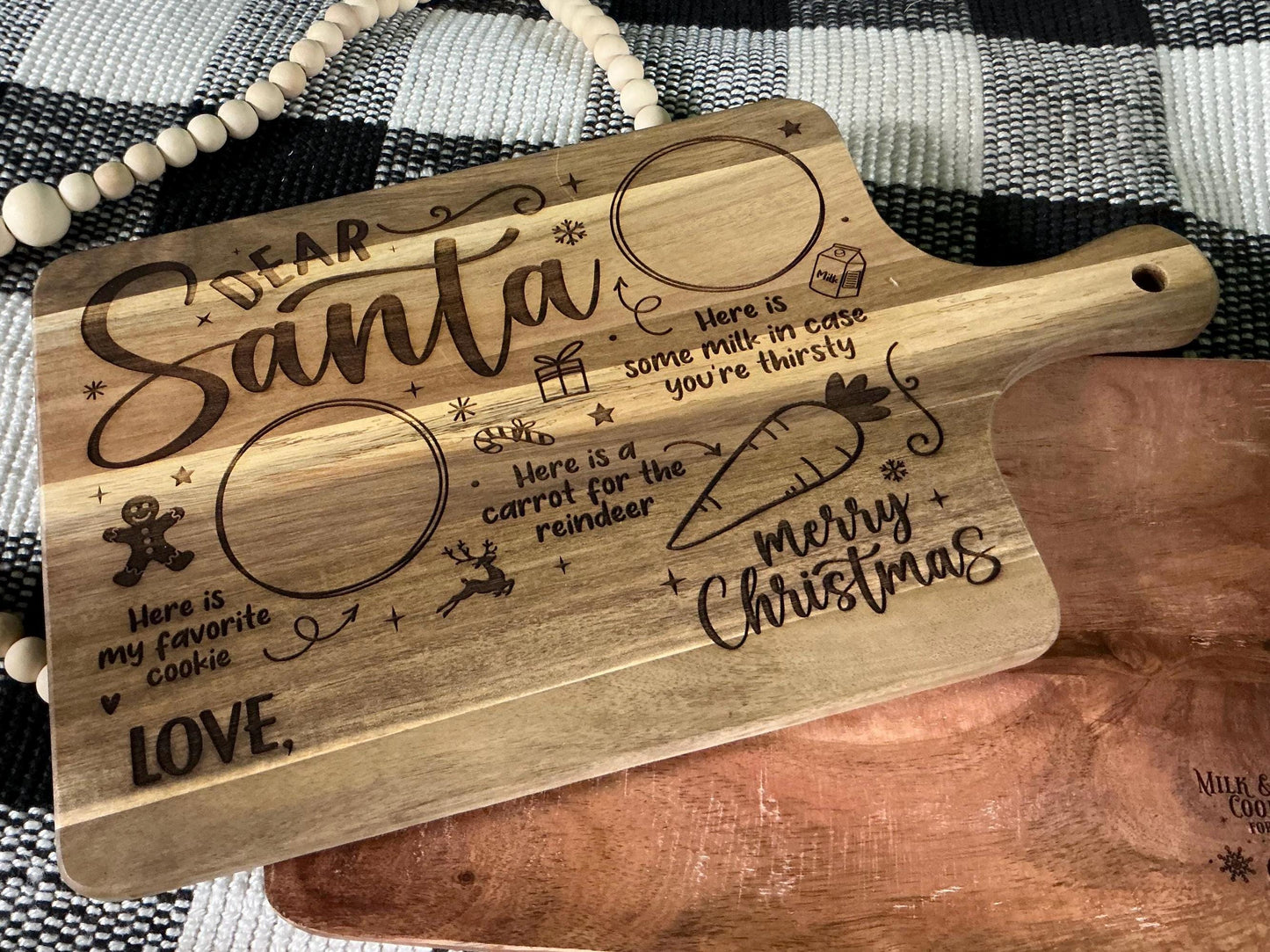Personalized Santa Treat Board: Engraved Acacia Wood Christmas Eve Cookie Tray