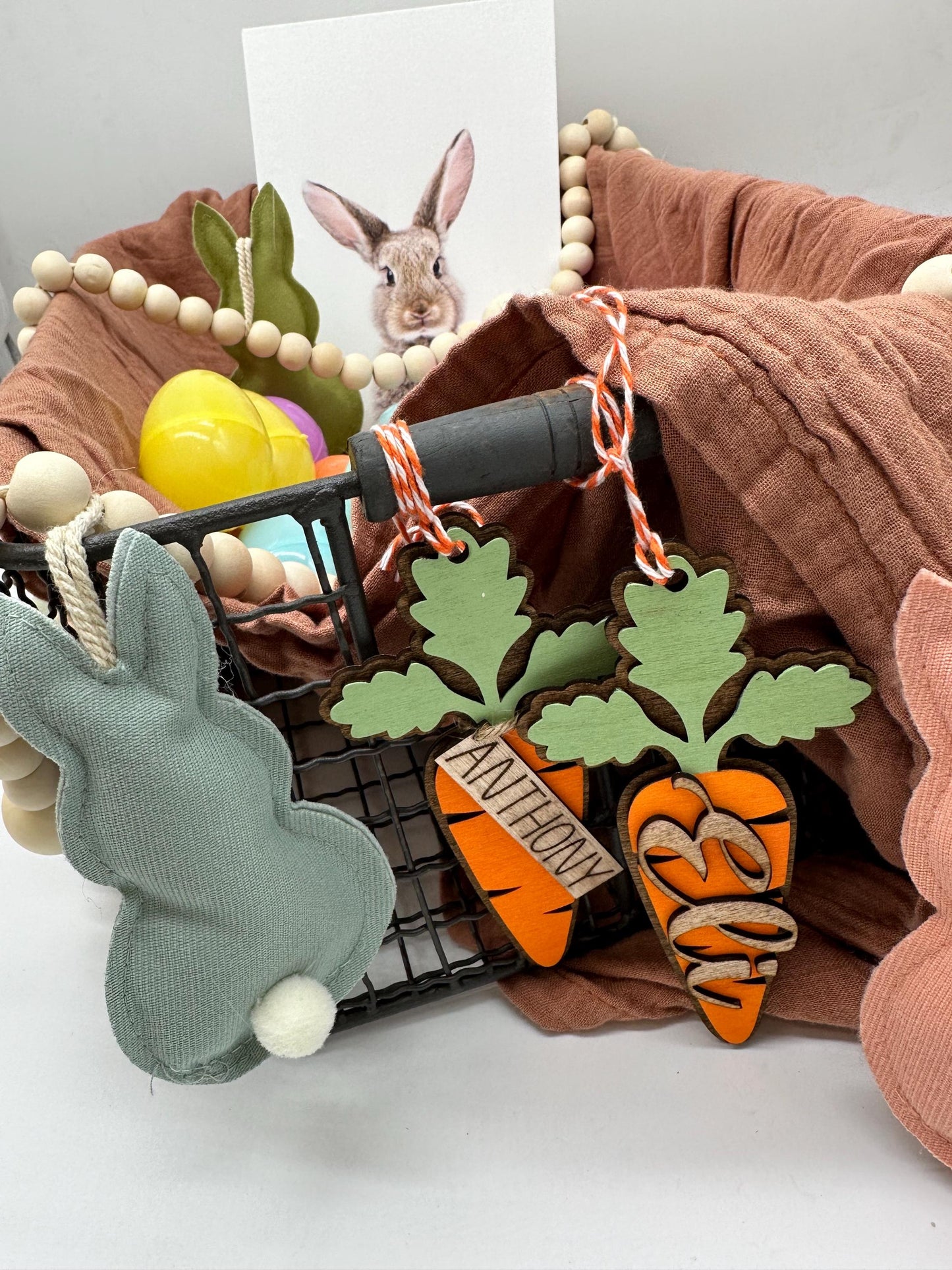 Personalized Carrot Easter Basket Tag: Custom Wooden Name Charm