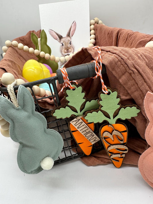Personalized Carrot Easter Basket Tag: Custom Wooden Name Charm
