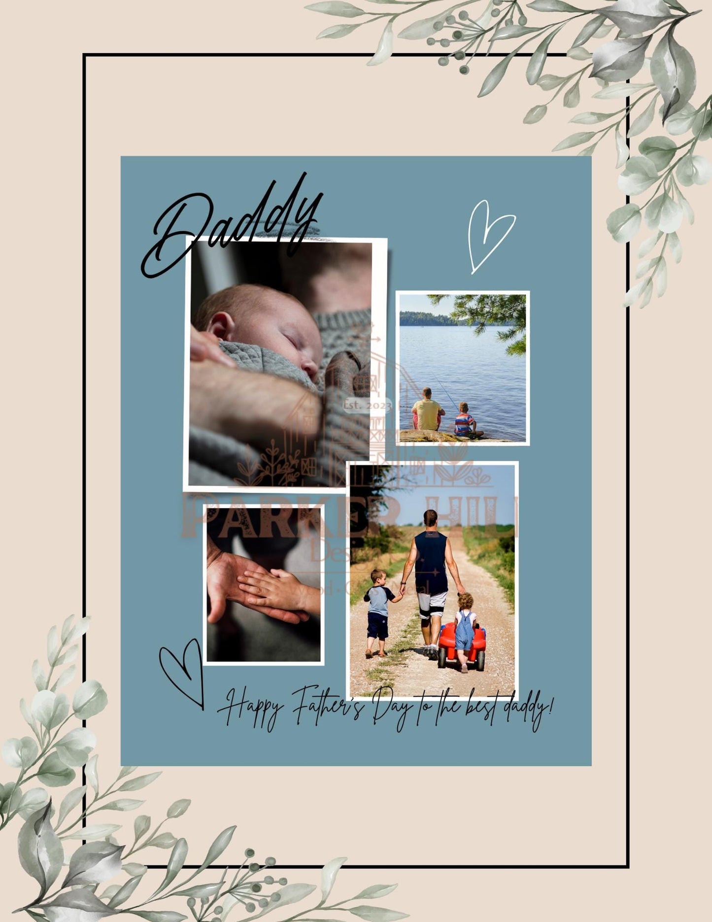 Father's Day Photo Collage Gift: Customizable Floral Wall Art (Digital Download
