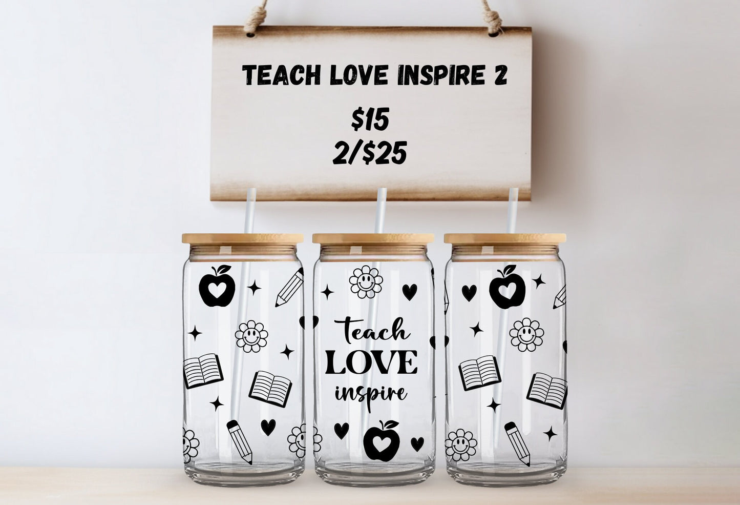 Personalized Teacher Glass Tumbler with Bamboo Lid & Straw