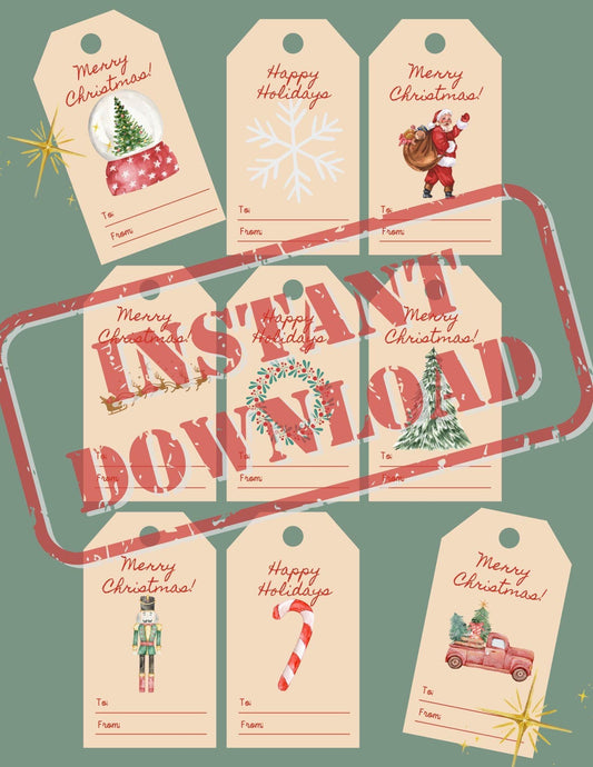 Printable Christmas Gift Tags: Watercolor Holiday Designs (Instant Download)