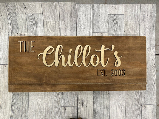 Personalized Wooden Photo Display: Rustic Family Name Sign