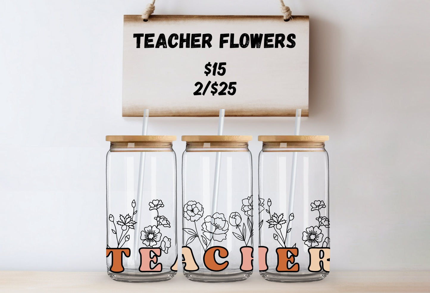Personalized Teacher Glass Tumbler with Bamboo Lid & Straw