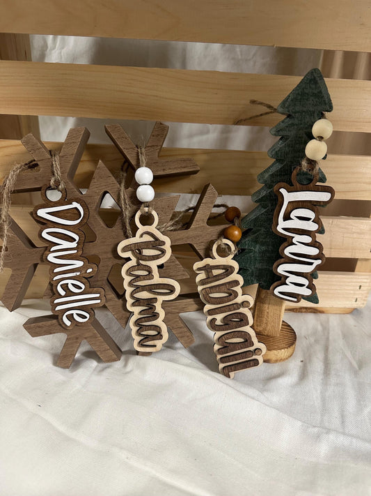 Personalized Wood Name Tags: 3D Layered Christmas Ornaments