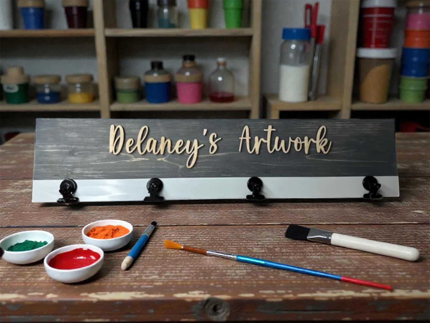 Personalized Kids Artwork Display: Wooden Magnet Board