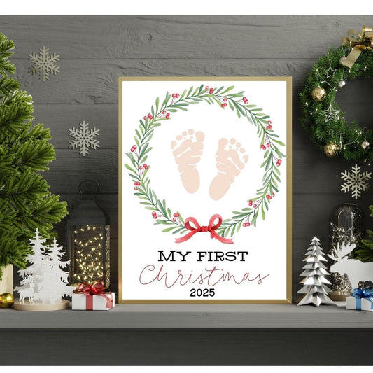 Baby's First Christmas Footprint Art Keepsake: Mistletoe Design (Digital Download 2025)