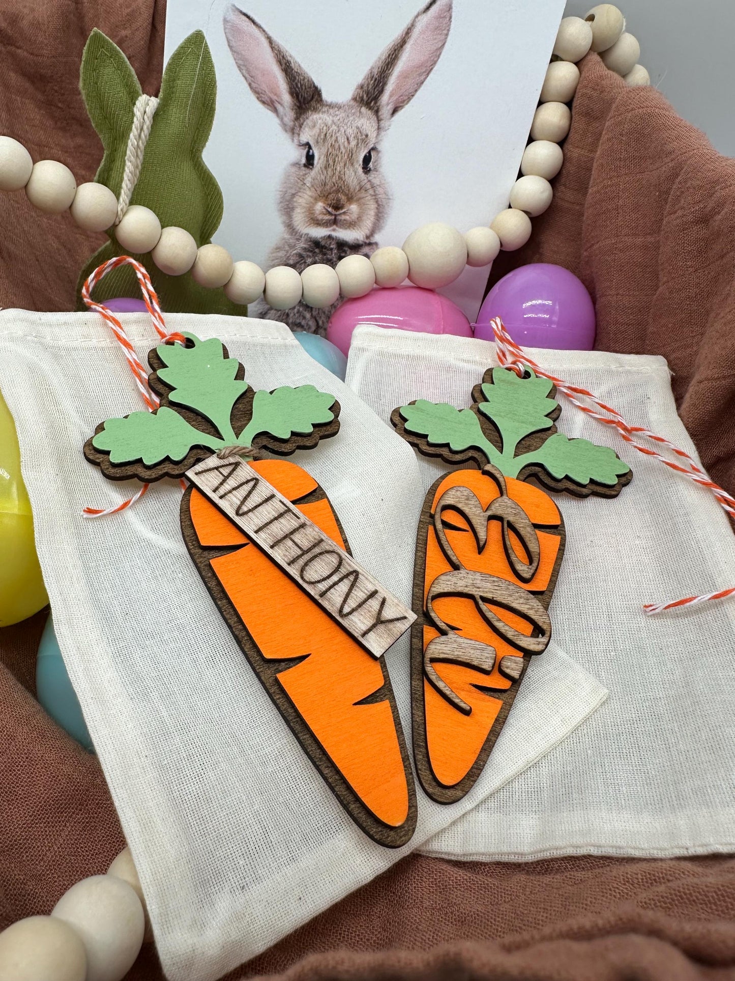 Personalized Carrot Easter Basket Tag: Custom Wooden Name Charm
