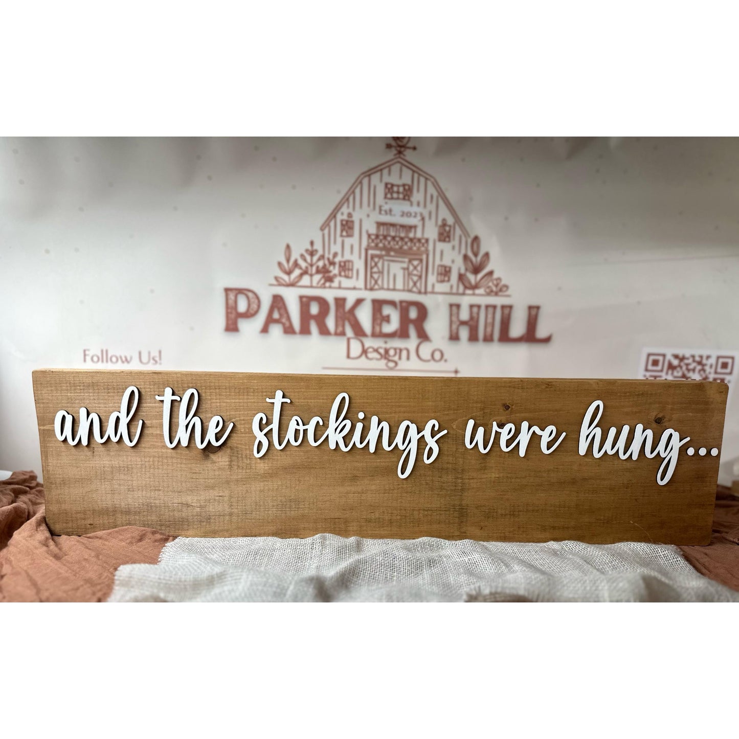 Rustic Christmas Stocking Holder | “And the stockings were hung” Wooden Sign | Farmhouse Holiday Mantel Decor | Laser Cut Hook Stocking Hold