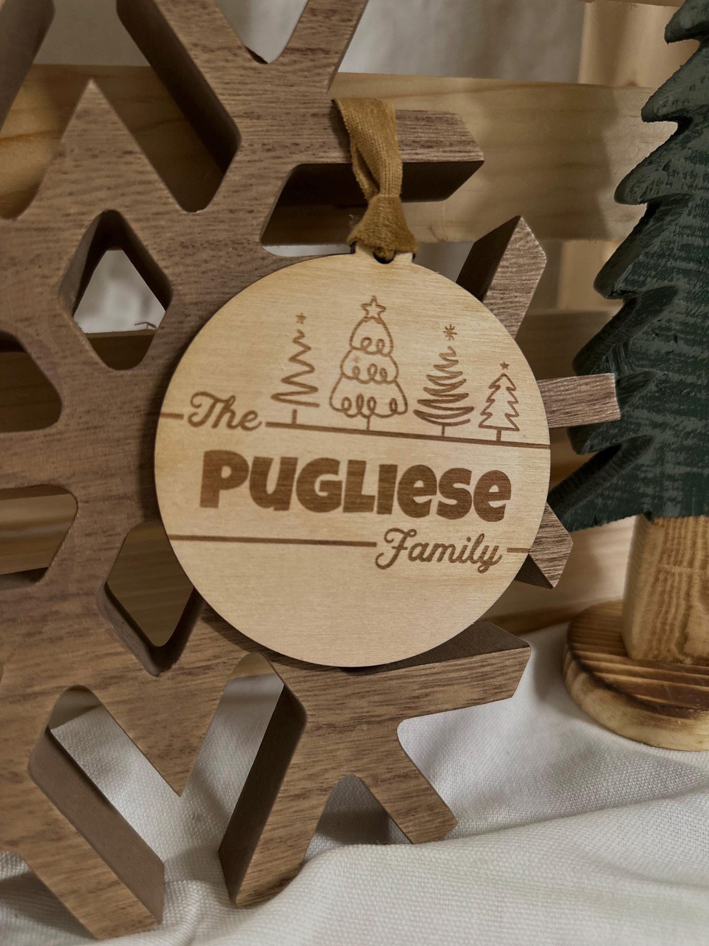Personalized Family Name Ornament | Laser Engraved Wooden Keepsake