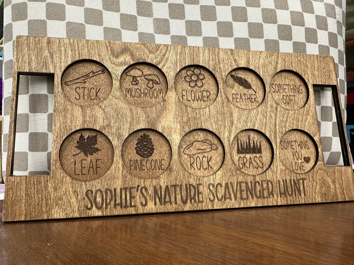 Personalized Wooden Nature Scavenger Hunt Board: Kids Outdoor Activity