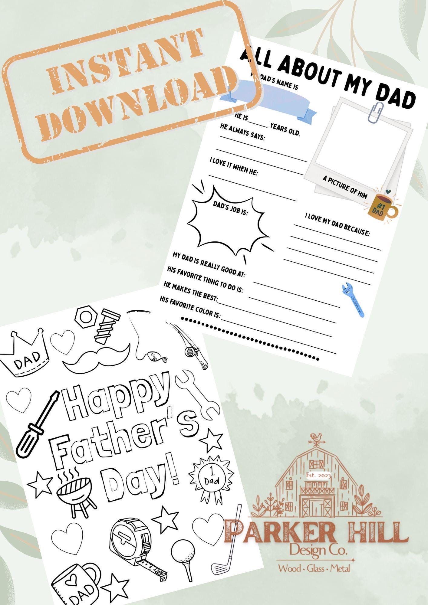 Father's Day Worksheet & Coloring Page: All About My Dad (Digital Download, PDF 8.5x11in