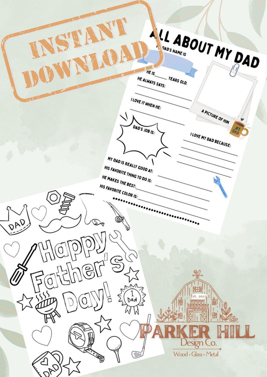 Father's Day Worksheet & Coloring Page: All About My Dad (Digital Download, PDF 8.5x11in