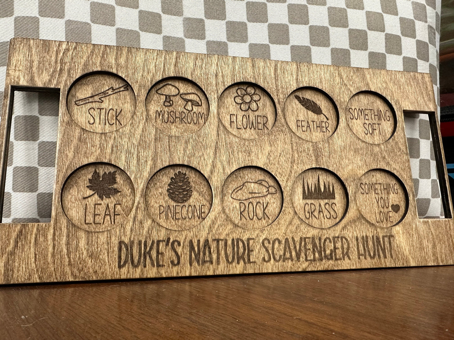 Personalized Wooden Nature Scavenger Hunt Board: Kids Outdoor Activity