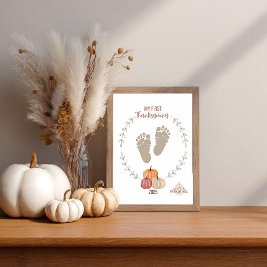 Baby's First Thanksgiving 2025 Keepsake - Pumpkin Footprint Art (Digital Download)