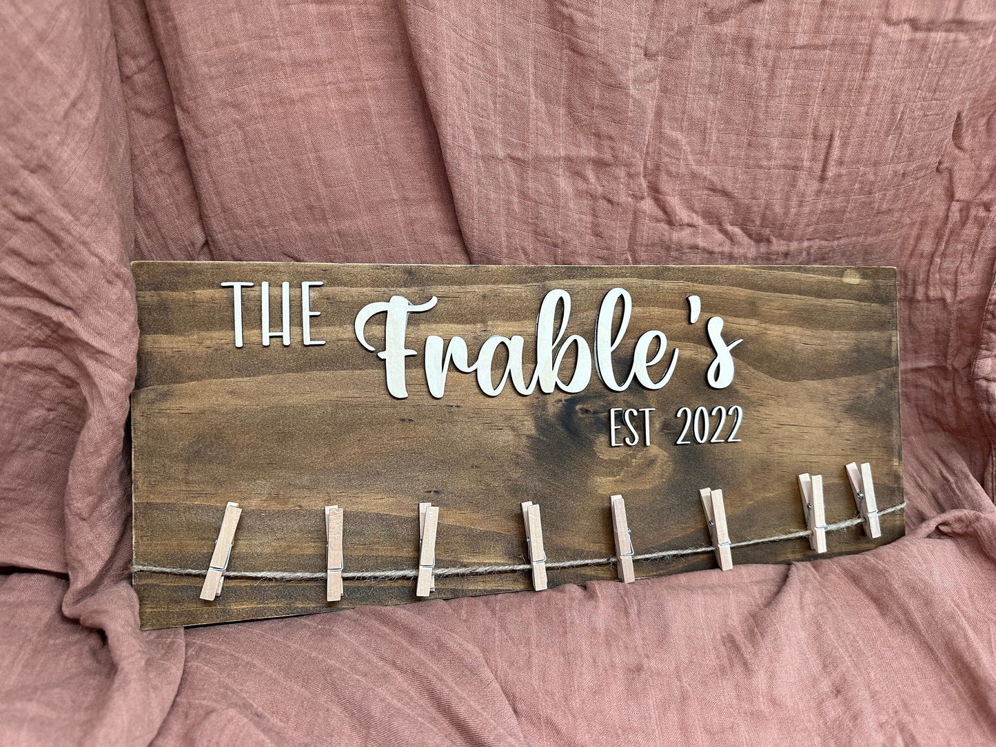 Personalized Wooden Photo Display: Rustic Family Name Sign