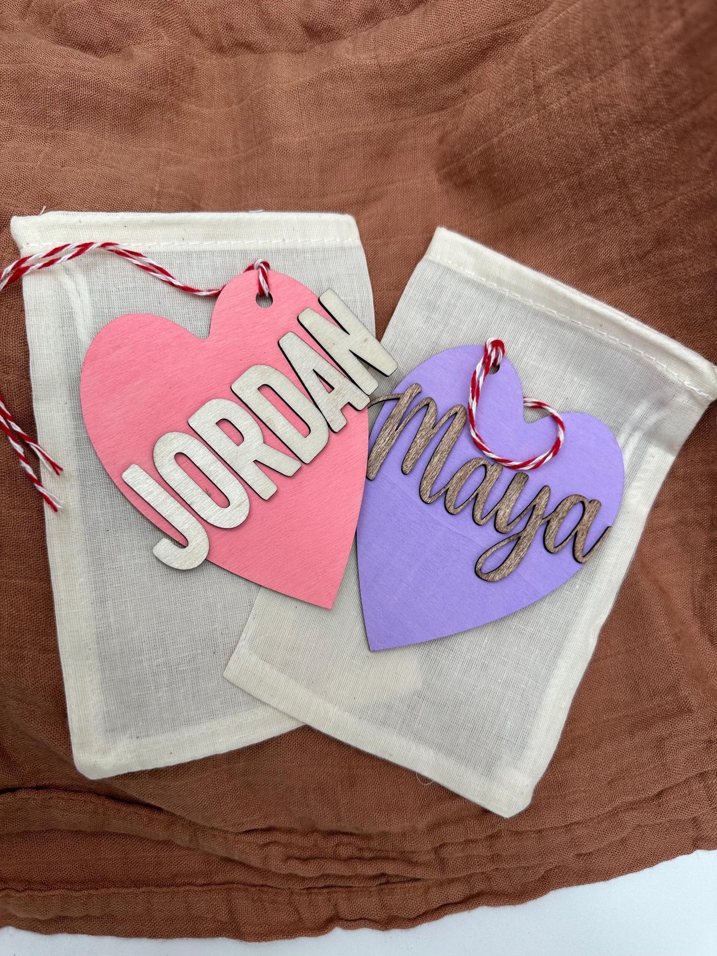 Personalized Valentine's Day Basket Tag: Wooden Heart Name Label