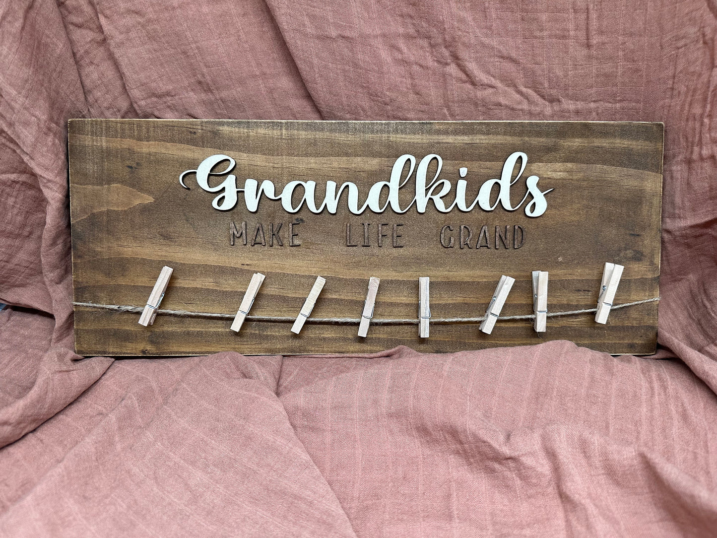 Personalized Wooden Photo Display: Grandkids Brag Board with Clips