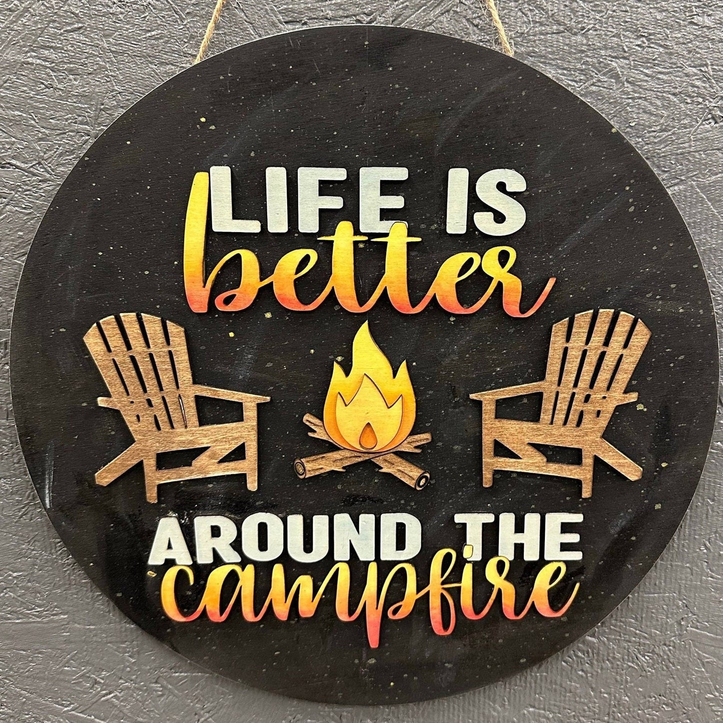 Campfire Sign: Baltic Birch Wood Door Hanger, Camping Decor