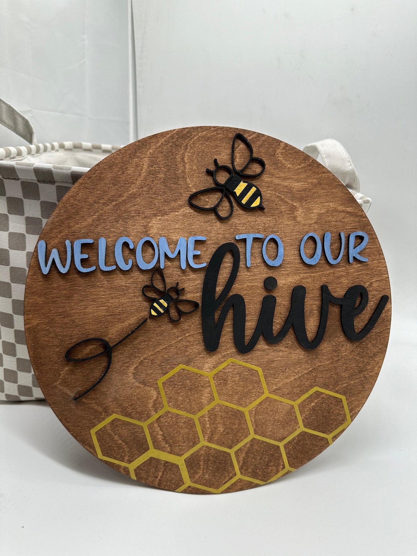 Bee Hive Front Door Sign: Baltic Birch Welcome Hanger