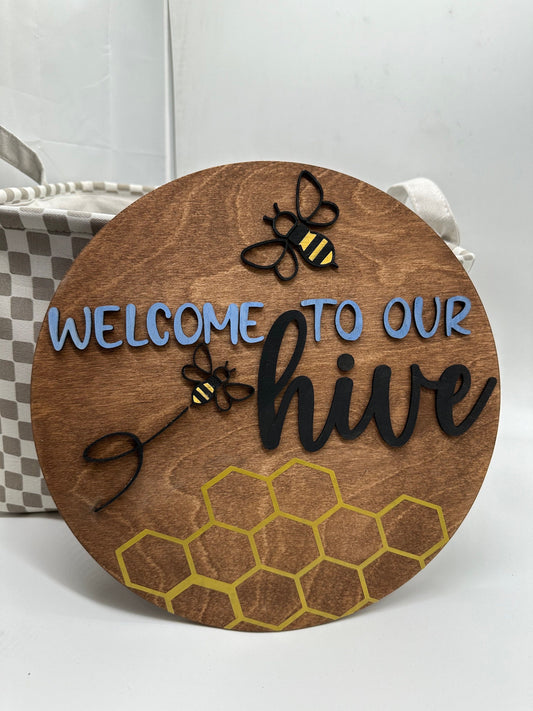 Bee Hive Front Door Sign: Baltic Birch Welcome Hanger