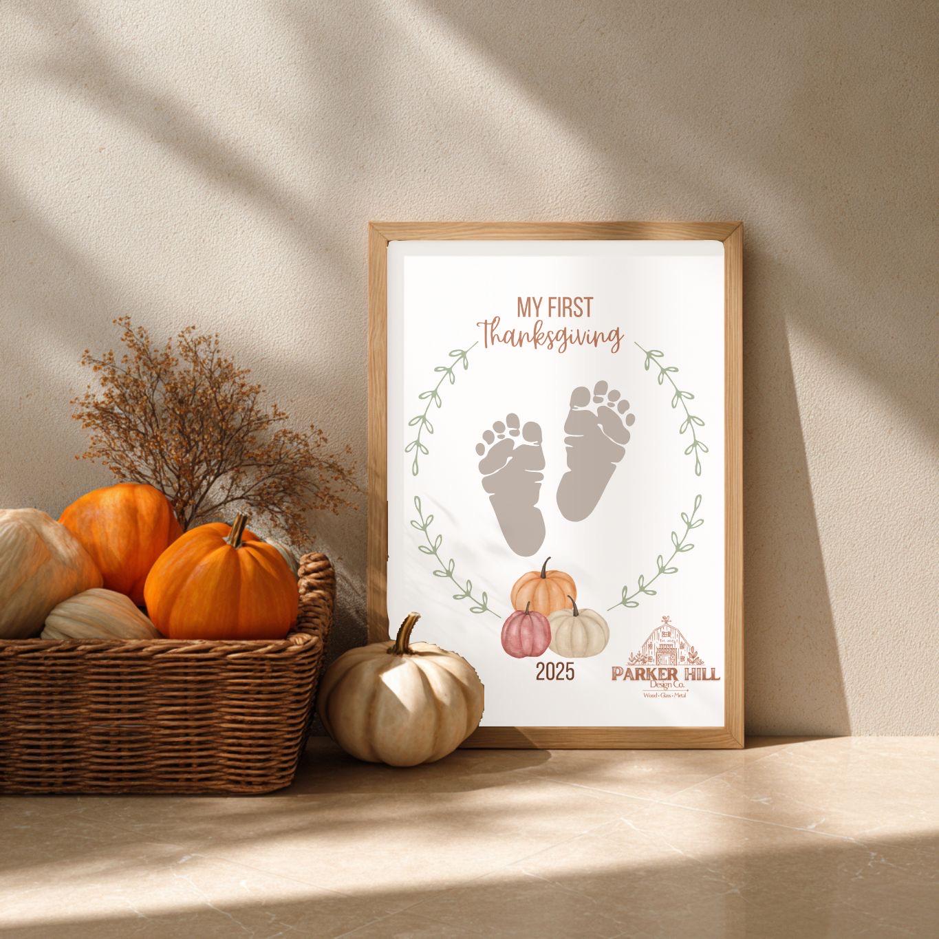Baby's First Thanksgiving 2025 Keepsake - Pumpkin Footprint Art (Digital Download)