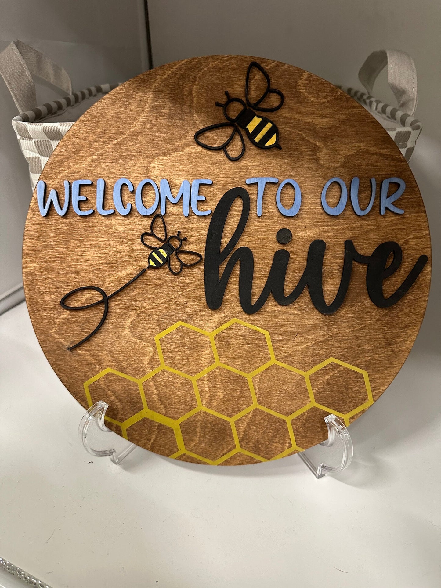Bee Hive Front Door Sign: Baltic Birch Welcome Hanger