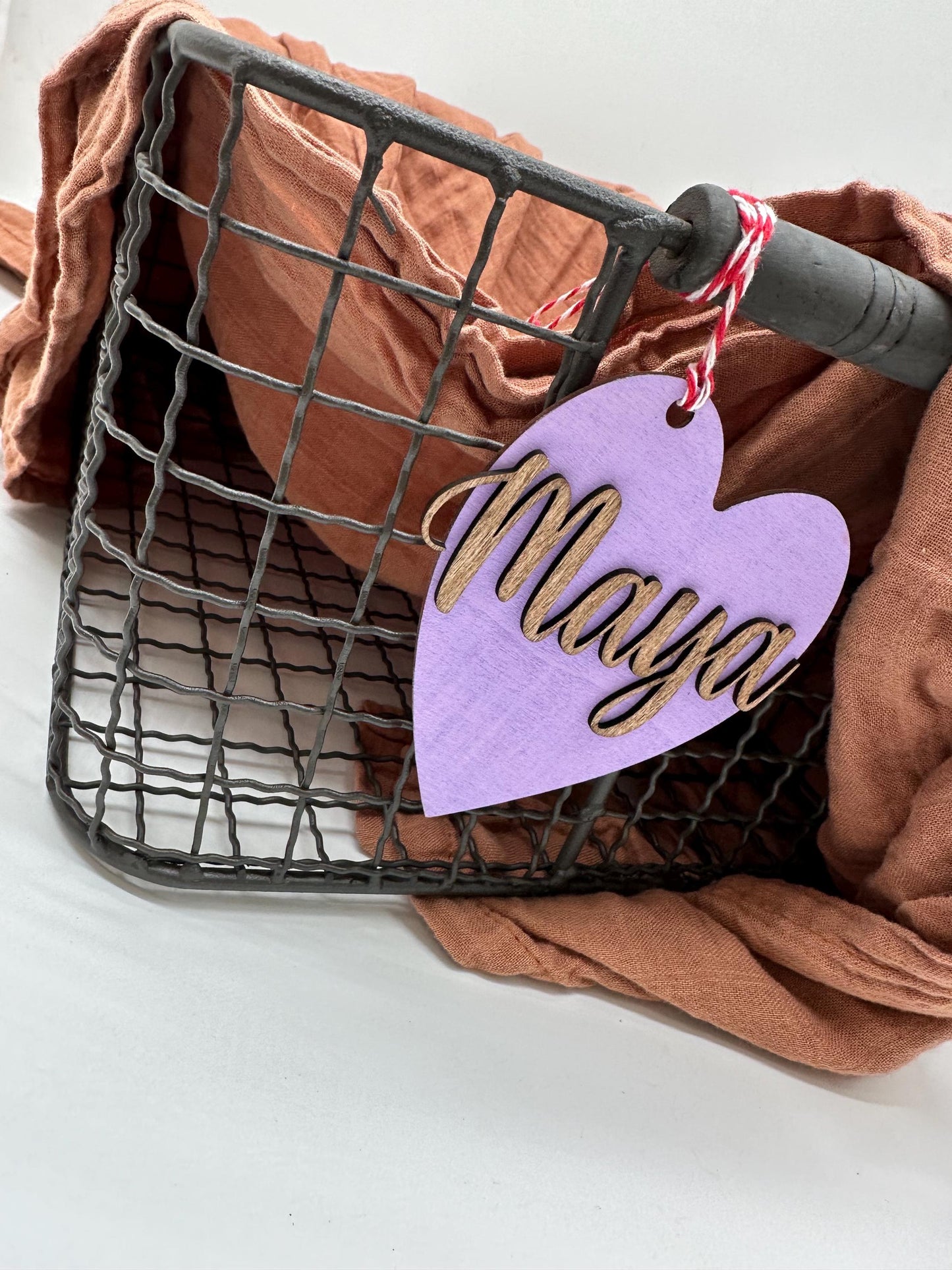 Personalized Valentine's Day Basket Tag: Wooden Heart Name Label
