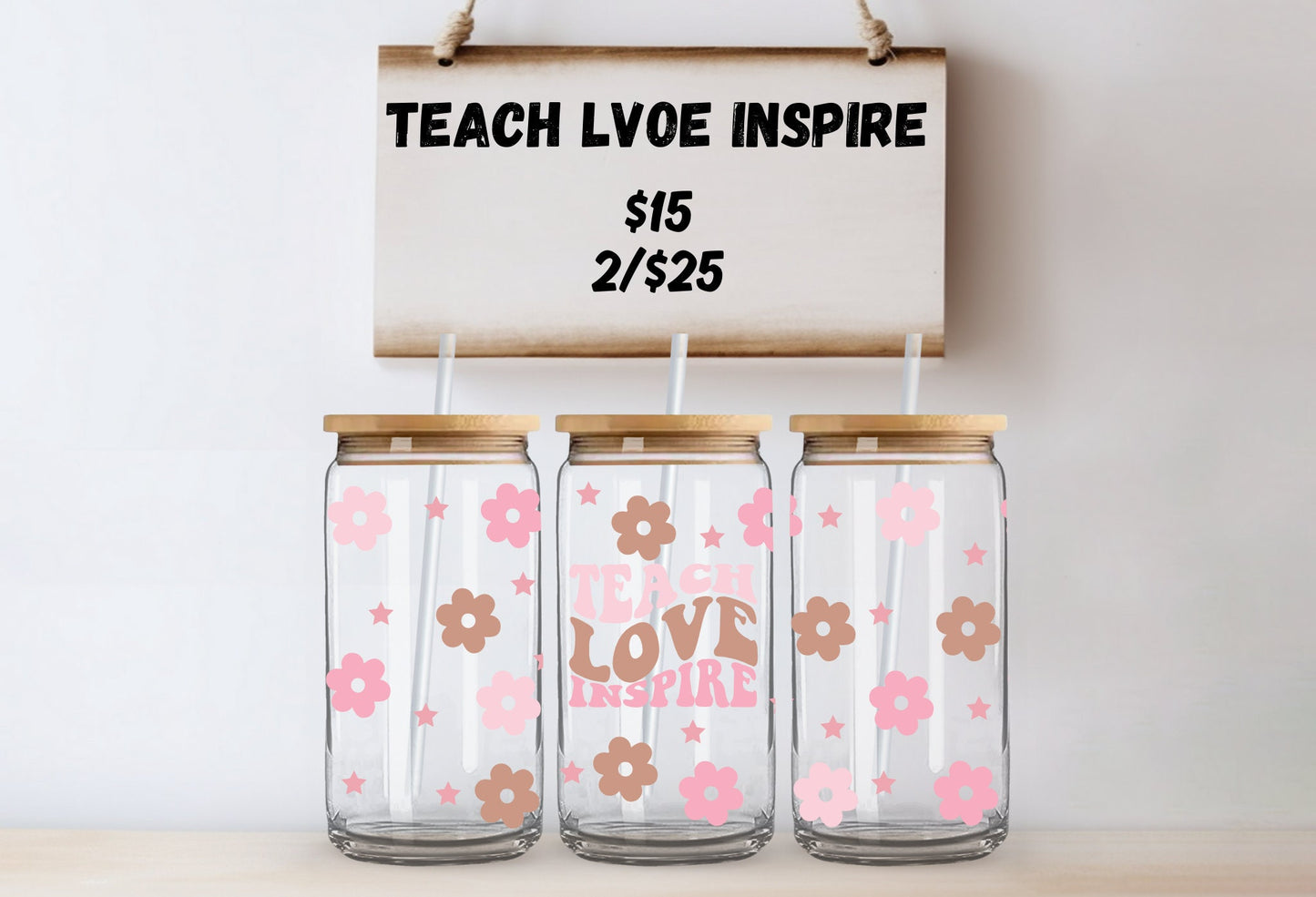 Personalized Teacher Glass Tumbler with Bamboo Lid & Straw
