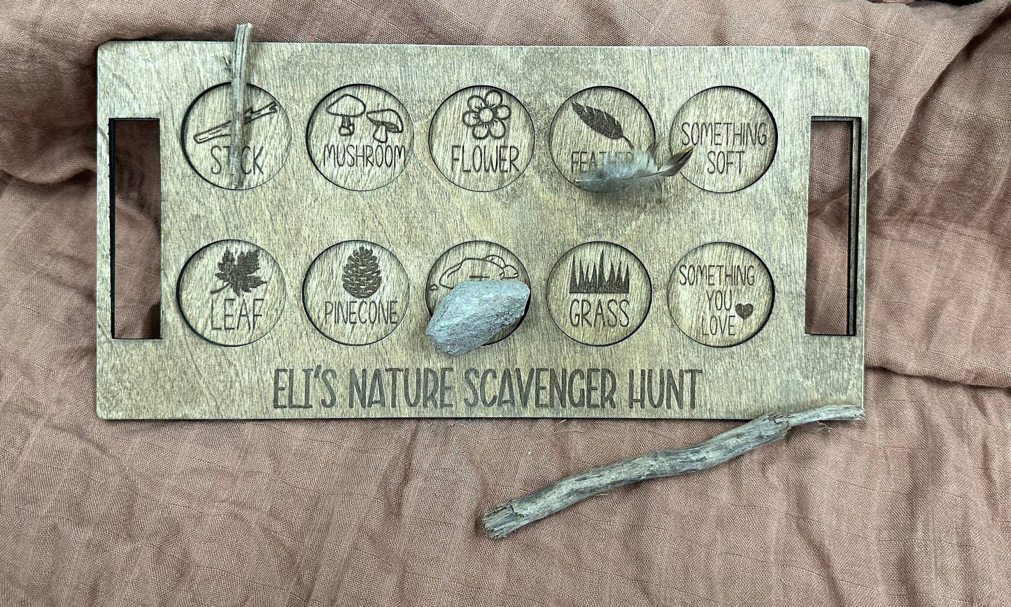 Personalized Wooden Nature Scavenger Hunt Board: Kids Outdoor Activity