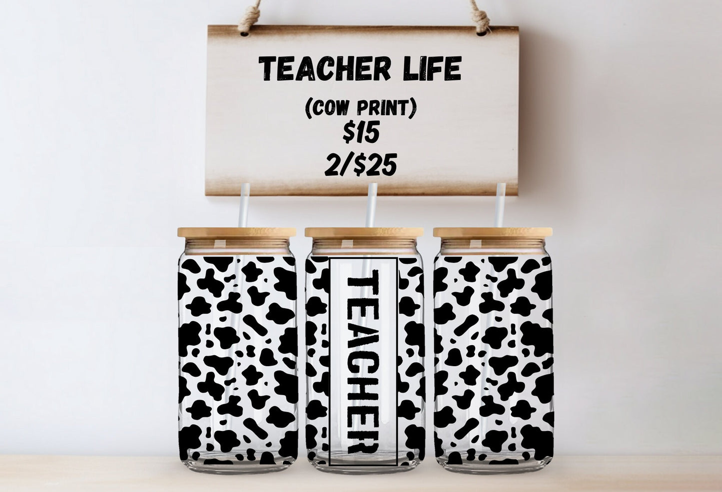 Personalized Teacher Glass Tumbler with Bamboo Lid & Straw