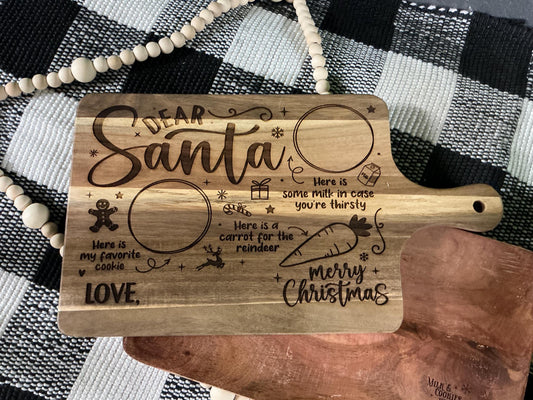 Personalized Santa Treat Board: Engraved Acacia Wood Christmas Eve Cookie Tray