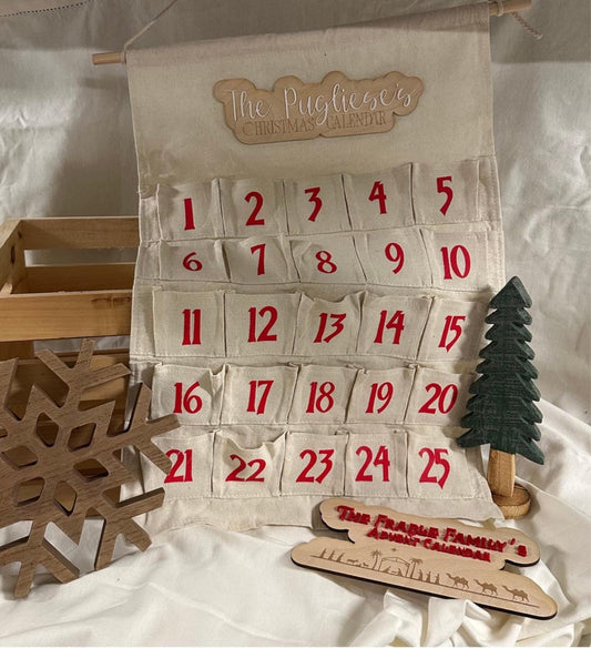 Personalized Family Advent Calendar | Custom Christmas Countdown | 25 Pocket Hanging Calendar