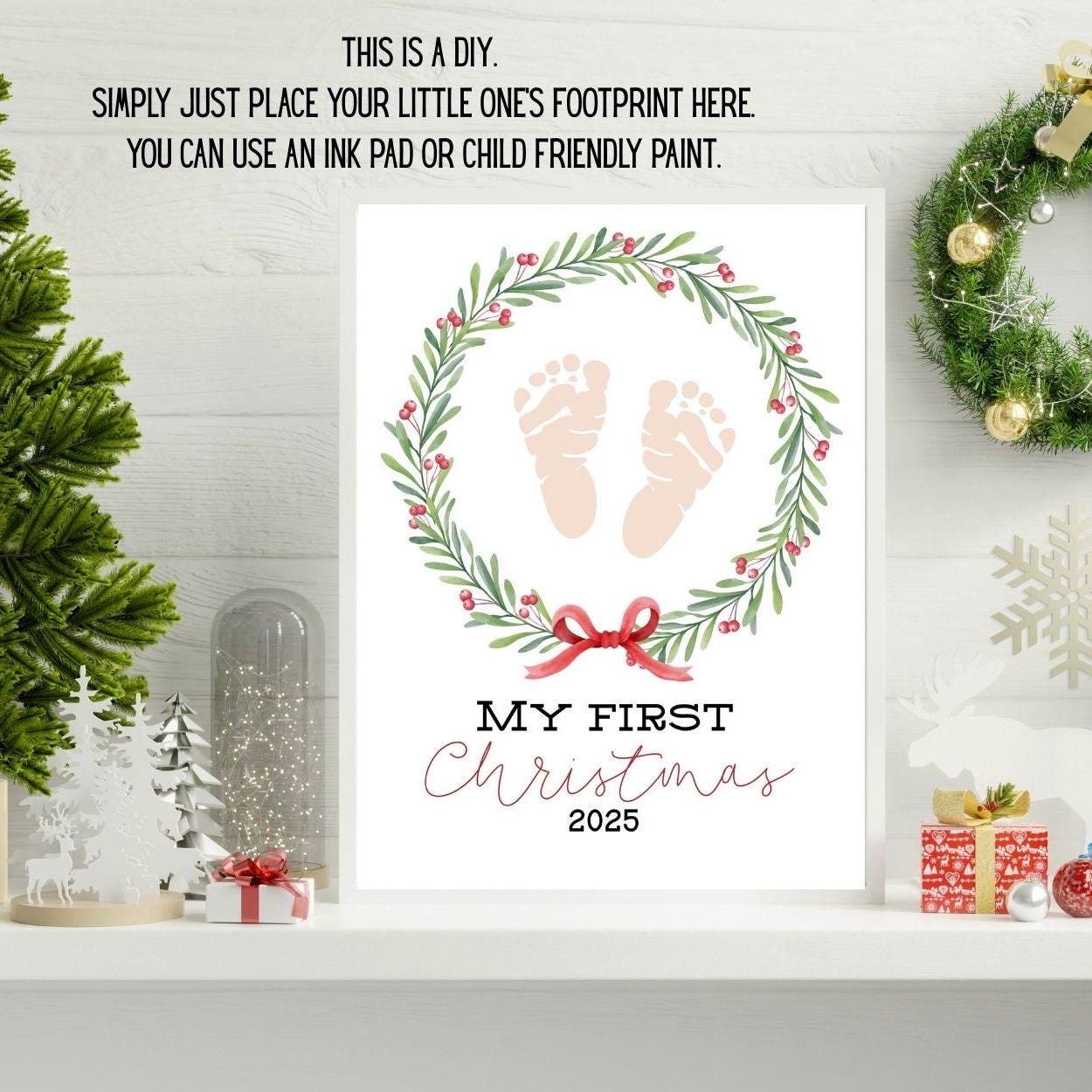 Baby's First Christmas Footprint Art Keepsake: Mistletoe Design (Digital Download 2025)