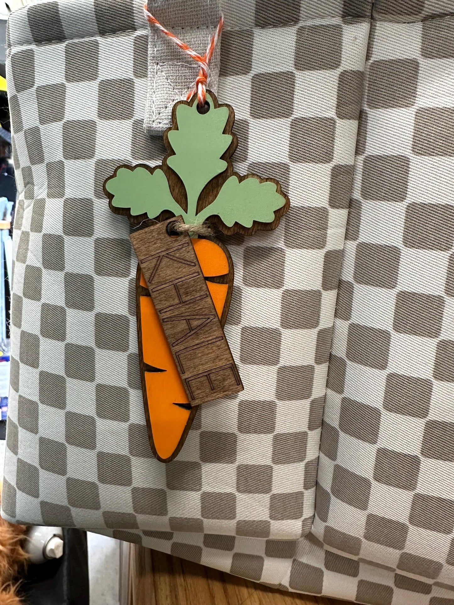 Personalized Carrot Easter Basket Tag: Custom Wooden Name Charm