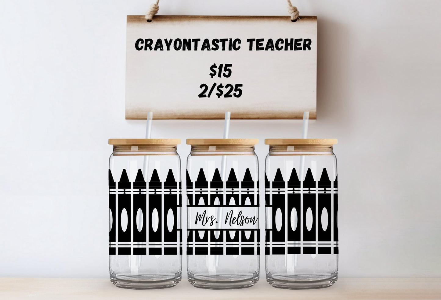 Personalized Teacher Glass Tumbler with Bamboo Lid & Straw