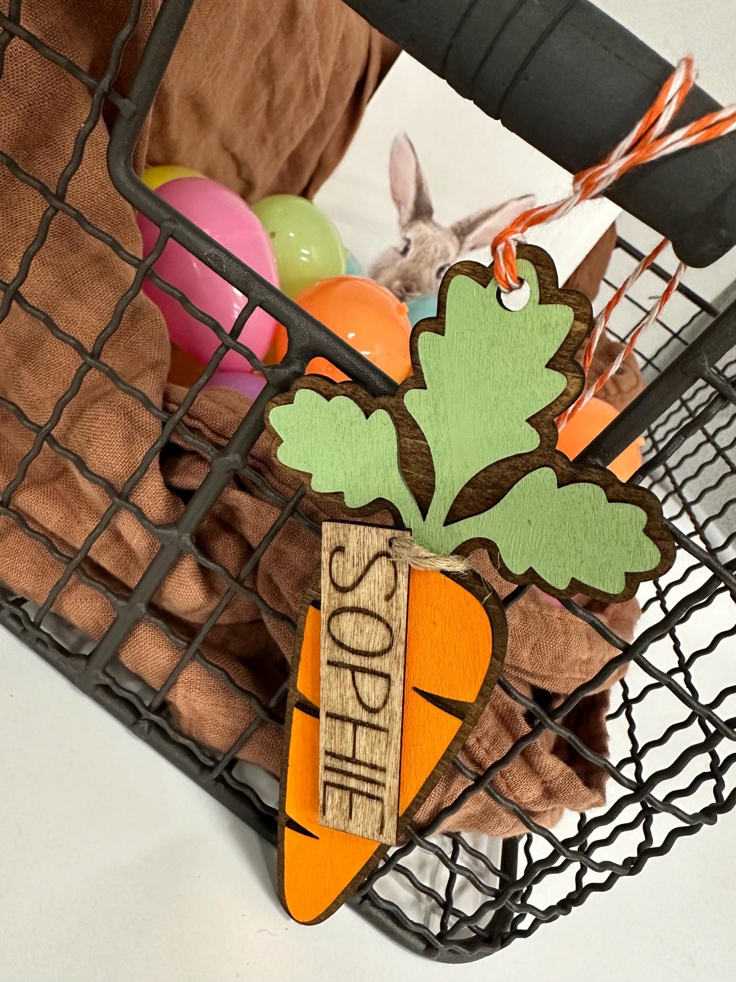 Personalized Carrot Easter Basket Tag: Custom Wooden Name Charm