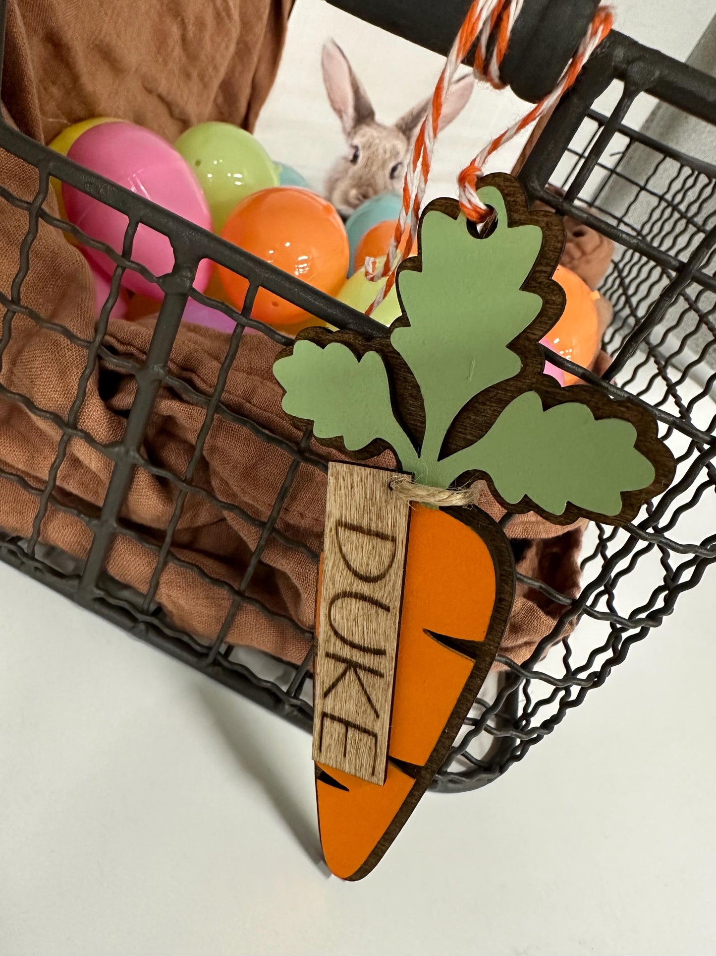 Personalized Carrot Easter Basket Tag: Custom Wooden Name Charm