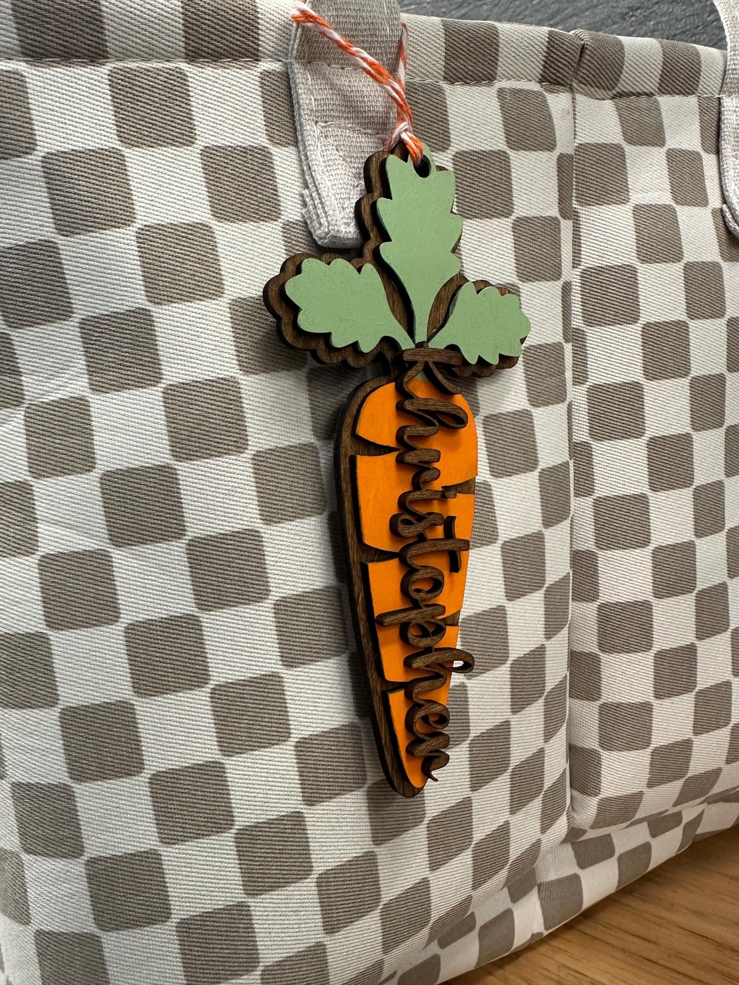 Personalized Carrot Easter Basket Tag: Custom Wooden Name Charm