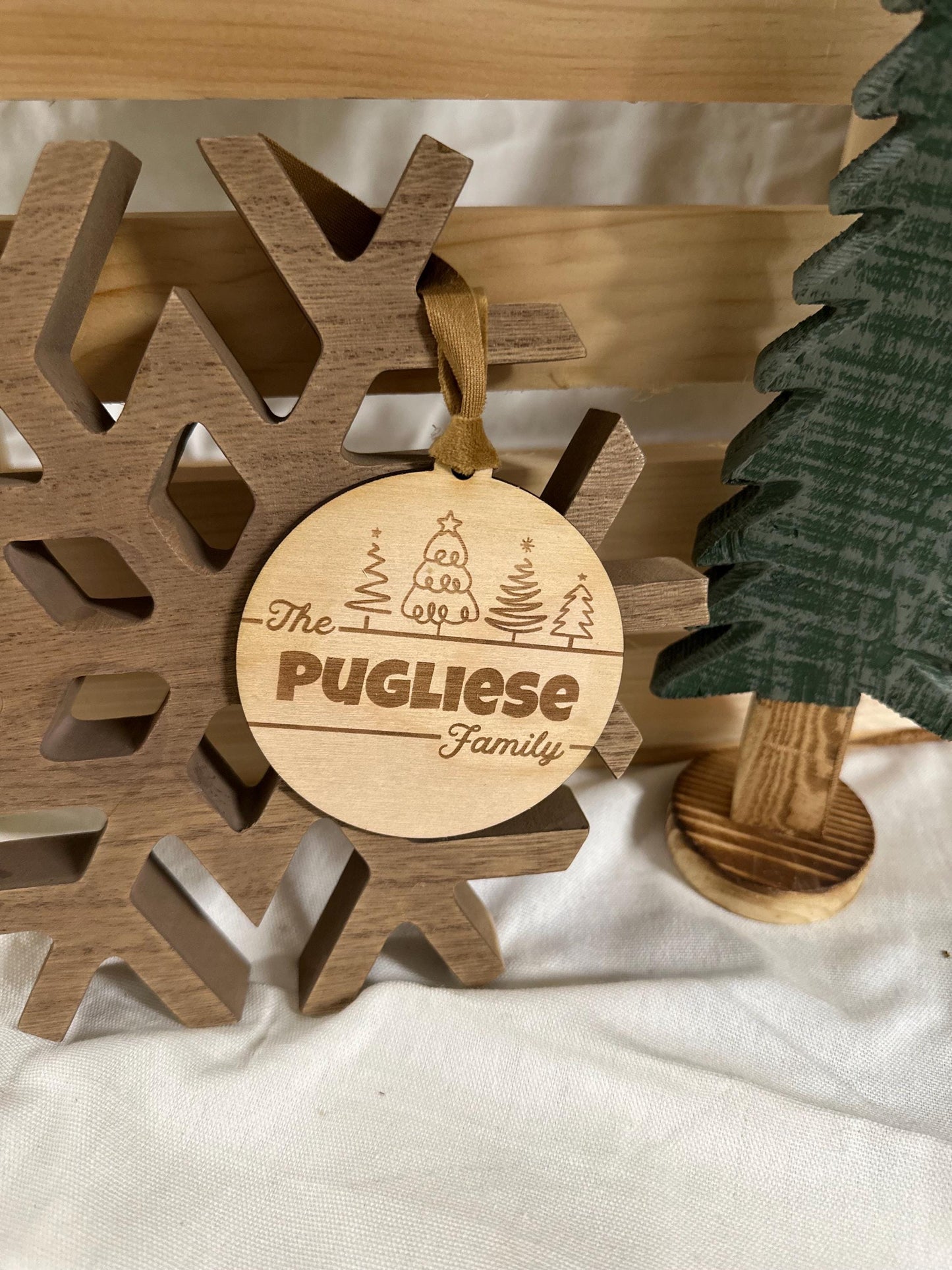 Personalized Family Name Ornament | Laser Engraved Wooden Keepsake