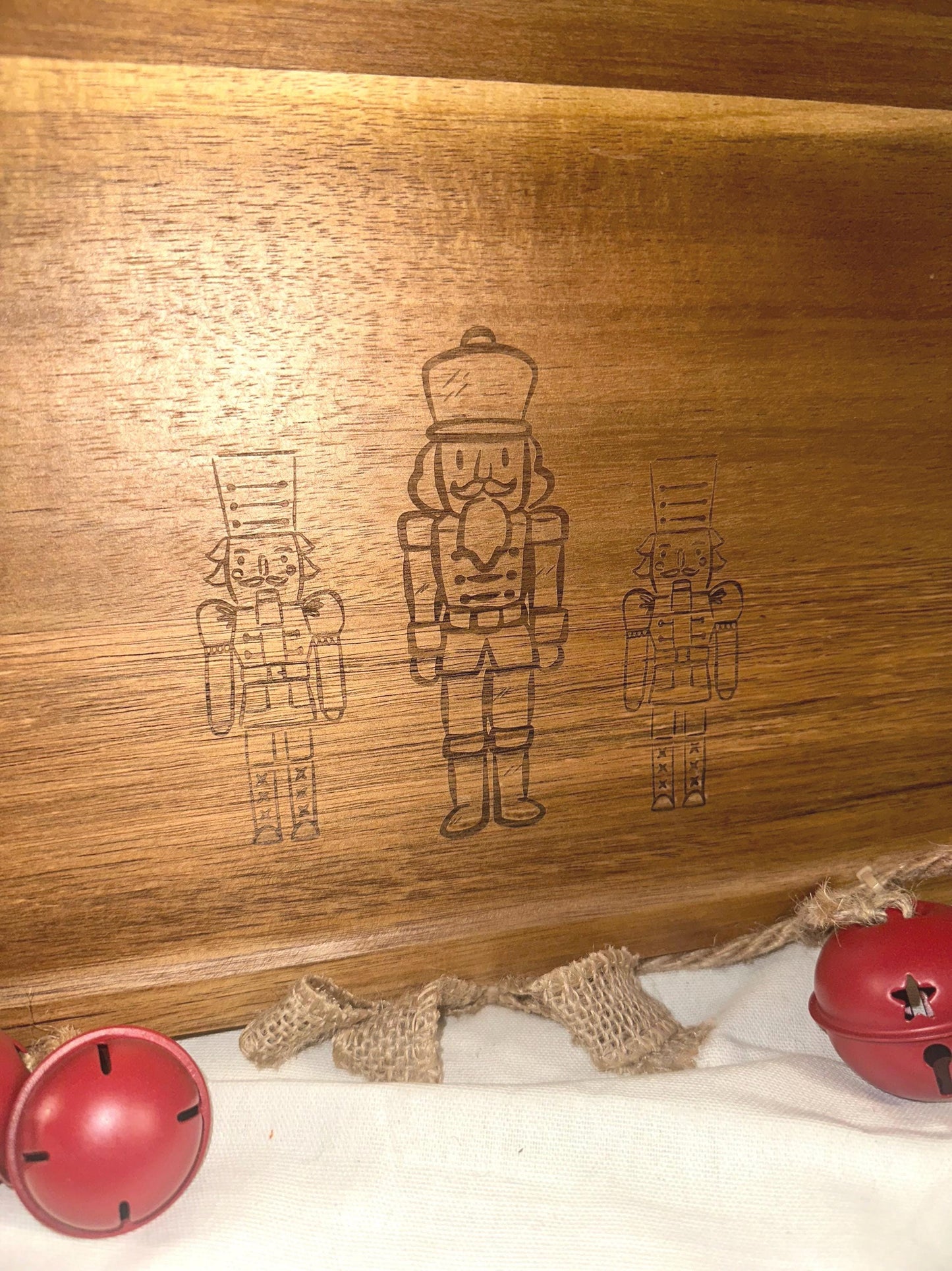 Nutcracker Engraved Charcuterie Board with Gold Cheese Knives | Christmas Entertaining Gift Set | Laser Engraved Acacia Board | Holiday Host