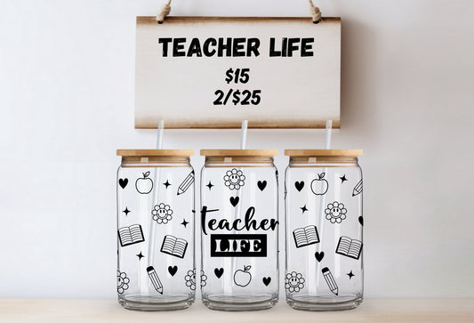 Personalized Teacher Glass Tumbler with Bamboo Lid & Straw