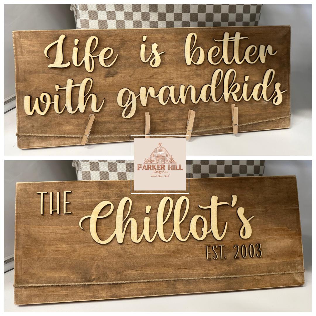 Personalized Grandkids Photo Display: Wooden Brag Board with Clips