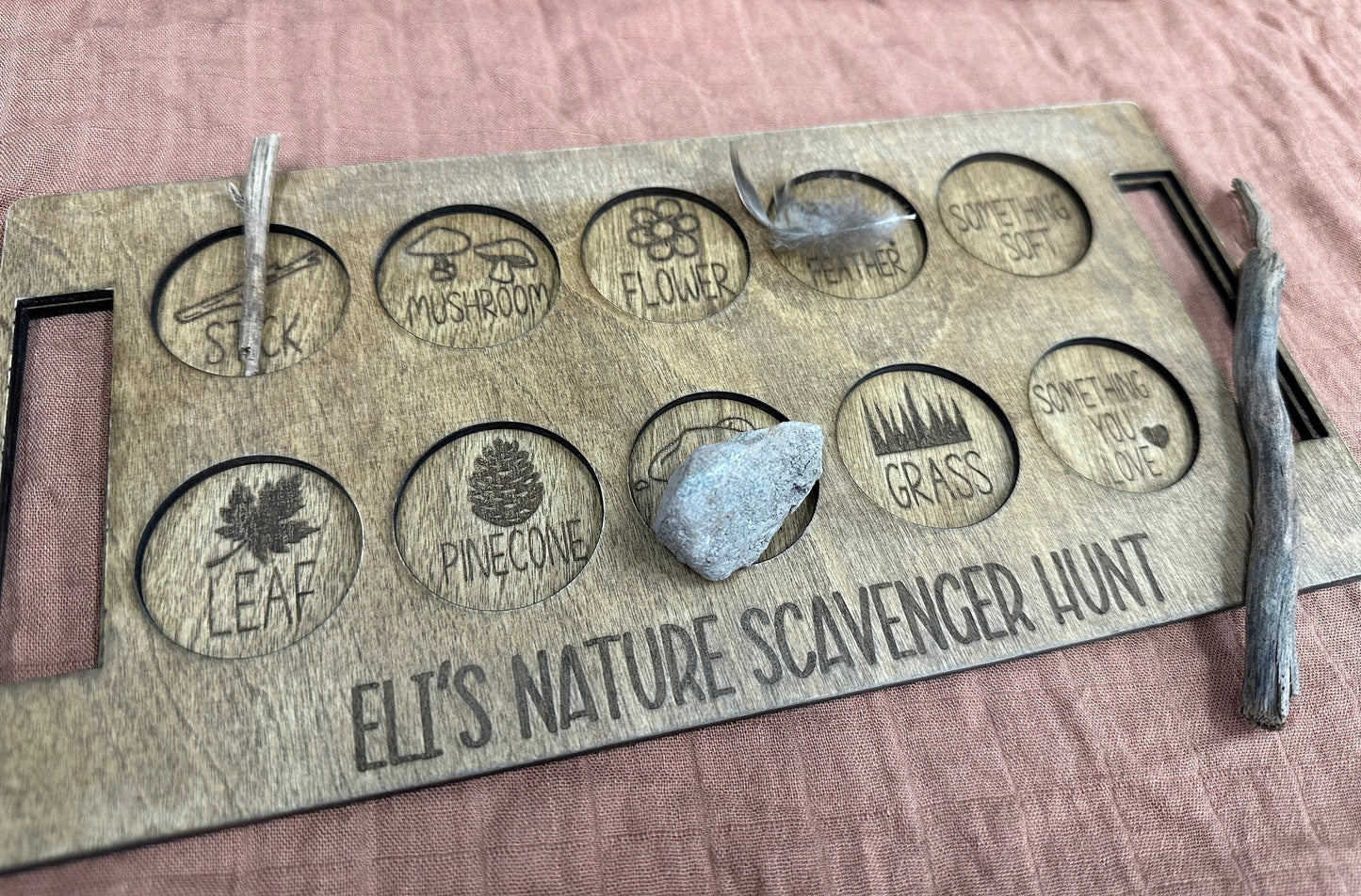 Personalized Wooden Nature Scavenger Hunt Board: Kids Outdoor Activity