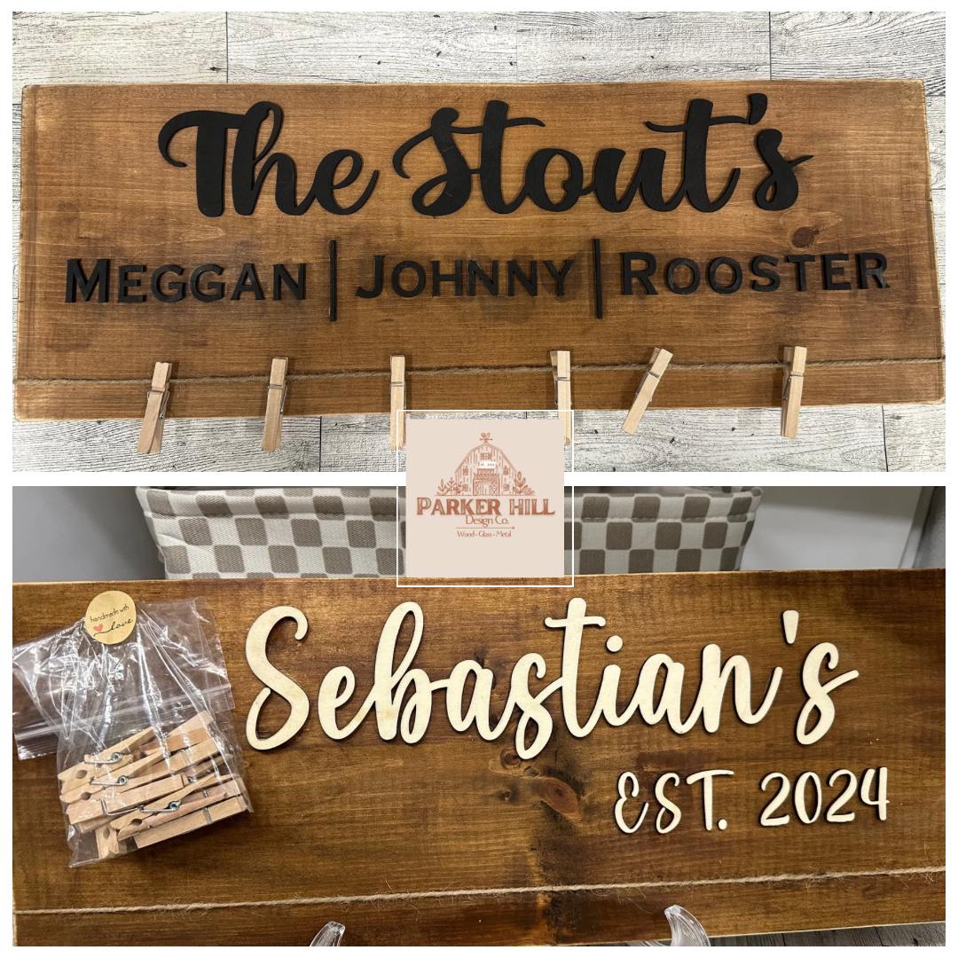 Personalized Grandkids Photo Display: Wooden Brag Board with Clips