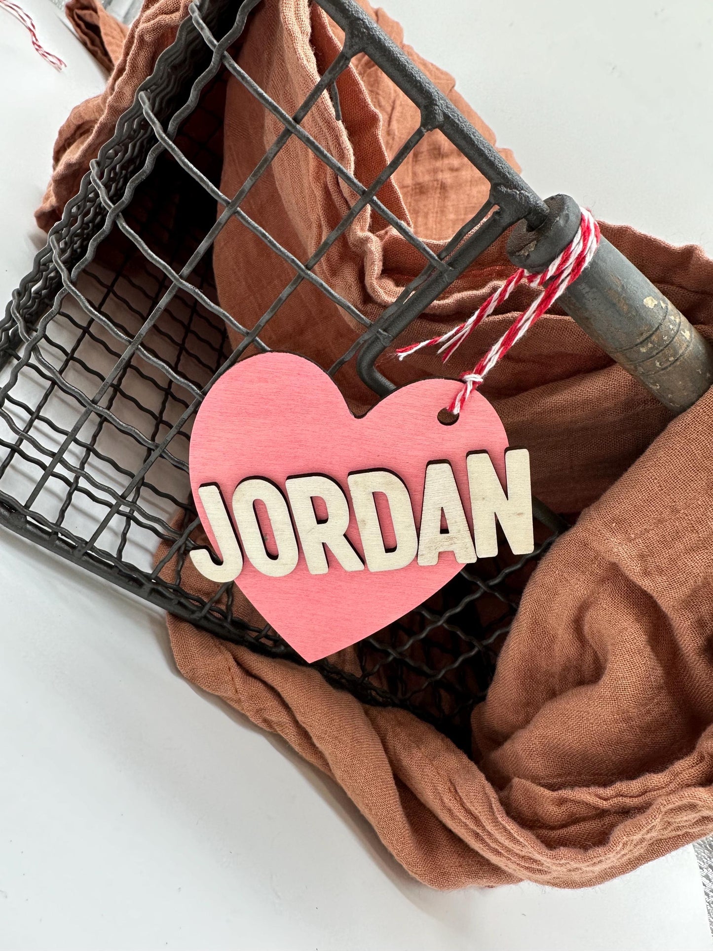 Personalized Valentine's Day Basket Tag: Wooden Heart Name Label